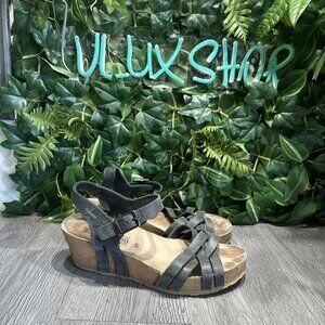 Mephisto Lanny Women’s Wedge Sandals Casual Buckle Black Slip On Nubuck 41 / 10